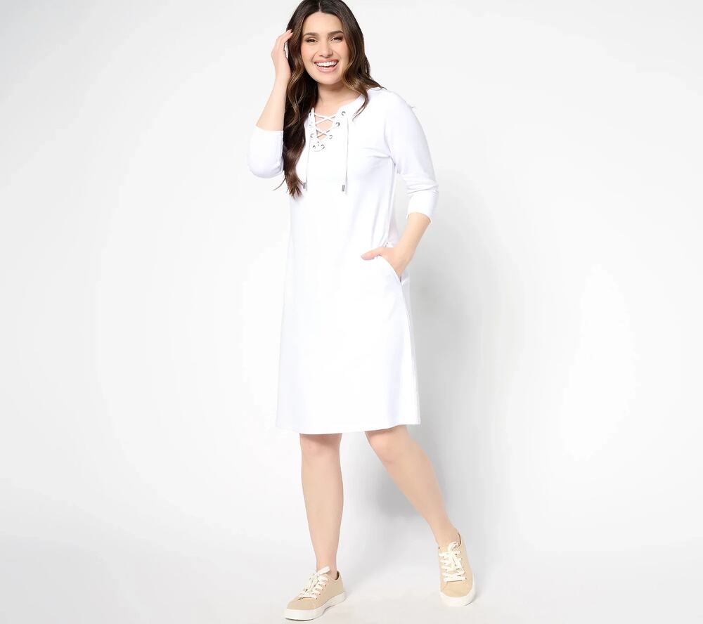 Zuda Dress Size Small White Lace Up Neckline Golf Preppy Pockets Casual